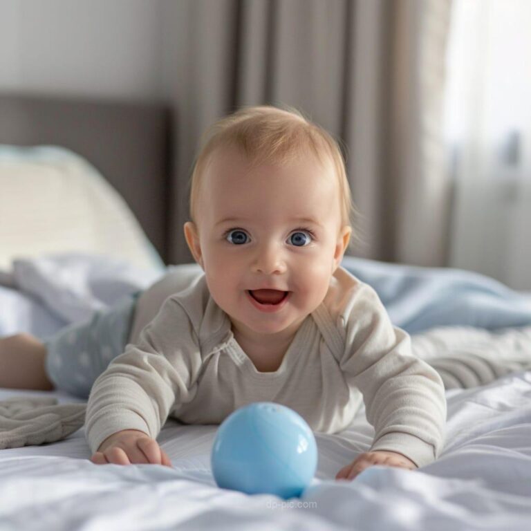 a cute baby playing with blue ball, cute pfp, baby pfp, new baby dp by dp pic ()