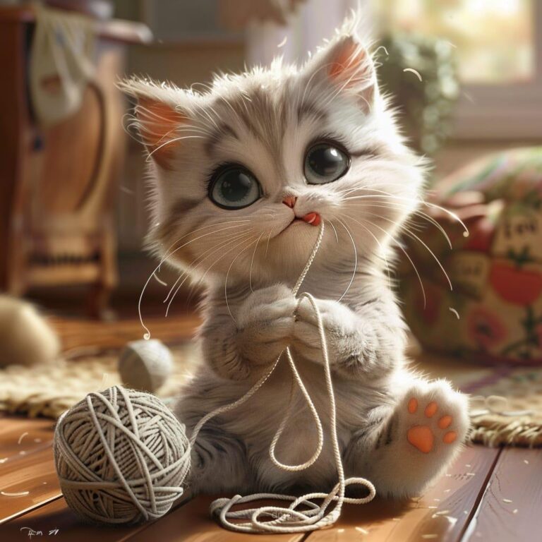 a cute cat playing with yarn ball in cuteness, best cute cat dp, new pfp of cute cat, nice DP for WhatsApp