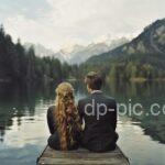 a young and beautiful couple siiting on lake, couple dp, lovers dp, dp of couples, new couple dp, dp pic, couple near lake ()