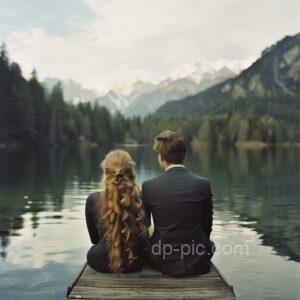 a young and beautiful couple siiting on lake, couple dp, lovers dp, dp of couples, new couple dp, dp pic, couple near lake ()