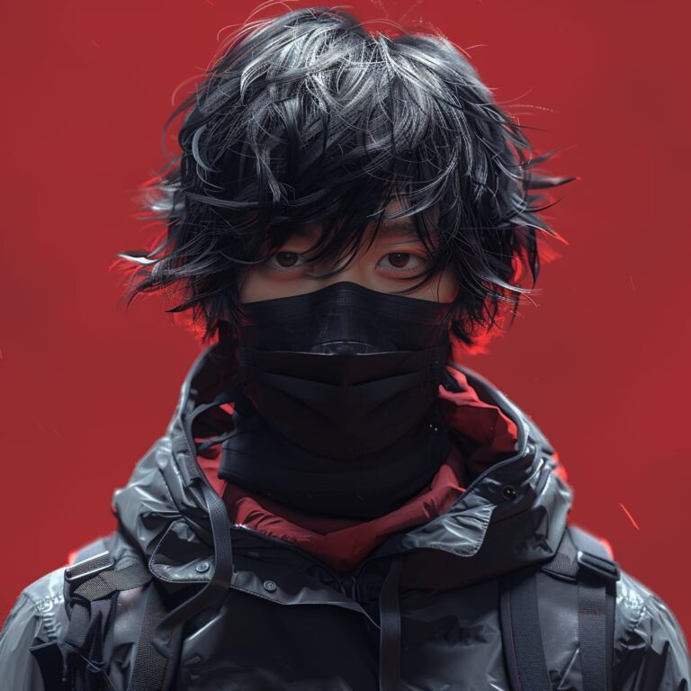 a young boy with face mask in attitude with red background in attitude , boys attitude pfp by dp pic, pfp dp pic , anime cool pfp, aesthetic pfp ()