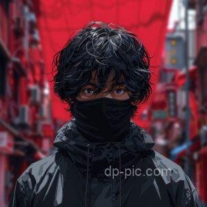 a young boy with face mask in attitude with red background in attitude , boys attitude pfp by dp pic, pfp dp pic , anime cool pfp, aesthetic pfp ()