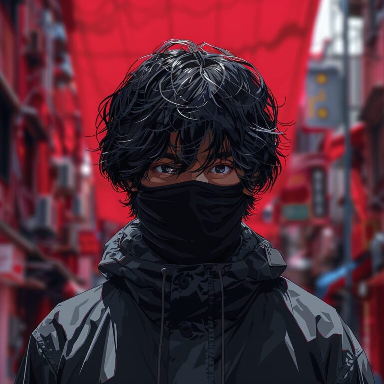 a young boy with face mask in attitude with red background in attitude , boys attitude pfp by dp pic, pfp dp pic , anime cool pfp, aesthetic pfp ()