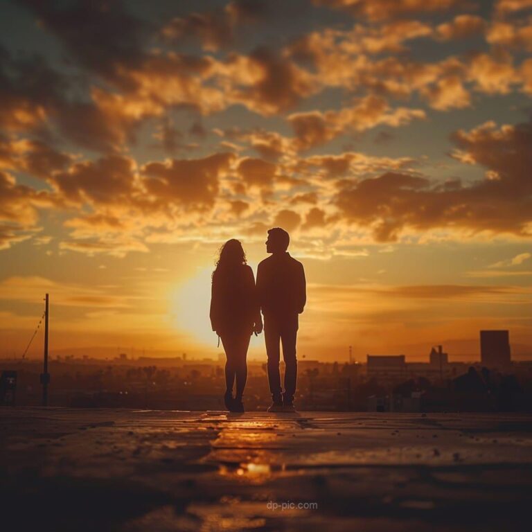 a young couple walking in sunset at park, love dp, couple pfp for social media , new profile picture for couples ()