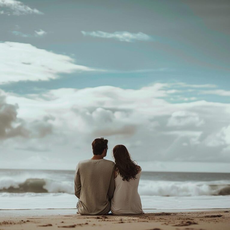 a young sitting on beach in love, love dp, lovers pfp, dp pic, couple unique pfp, girls pfp new , lovers dp for instagram ()