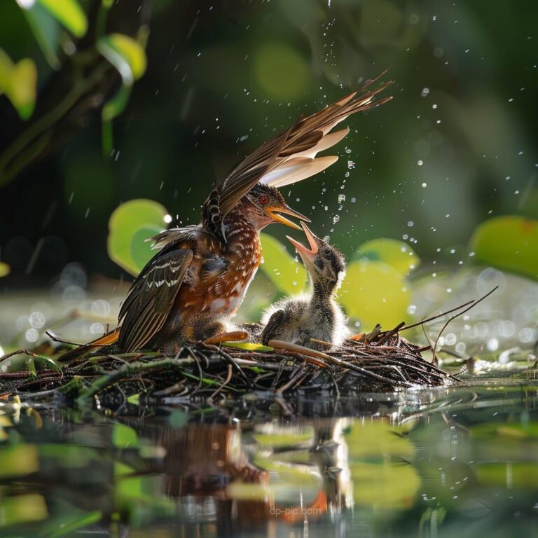 mother saving her child from rain, mother love, family dp , mother dp, birds dp, warm heart dp ()