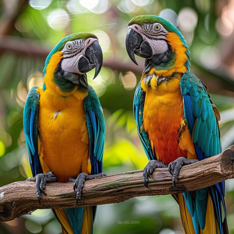 two beautiful parrots on a branch, beautiful dp, bird dp, love dp, nice dp, natural lovers dp, pets lovers pfp ()