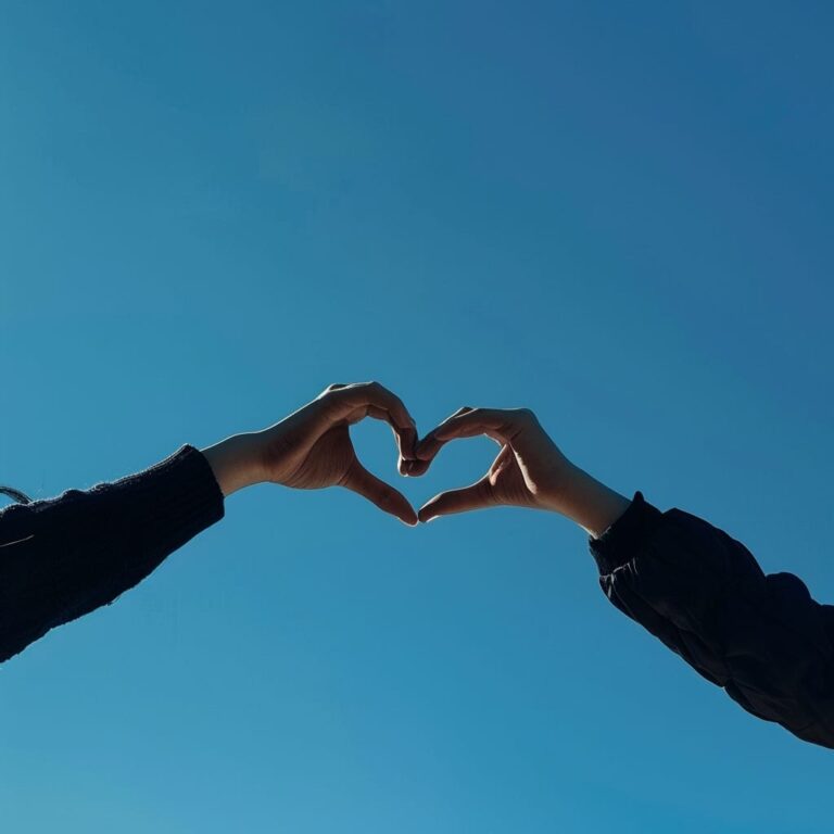 two lovers hands shaping heart in sky , love dp, new lovers style dp, new pfp, lovers pfp, best love pfp for boys and girls ()