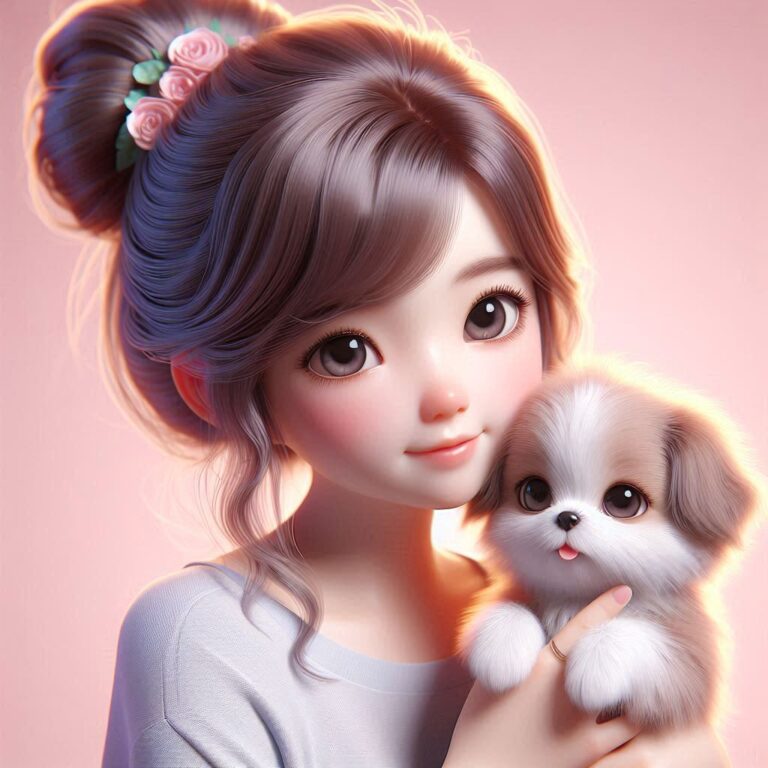 a cute girl with her puupy her smile is very cute dpz by dp pic d render images ()