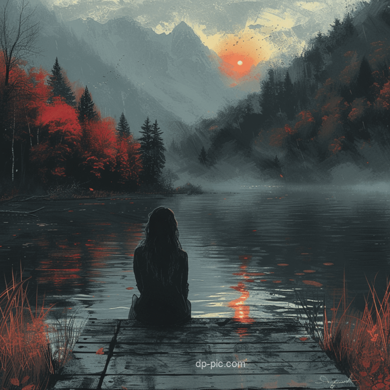 a girl sits on a dock looking out over a lake in the fd c ab fe