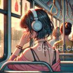 anine girl listening music with headphone