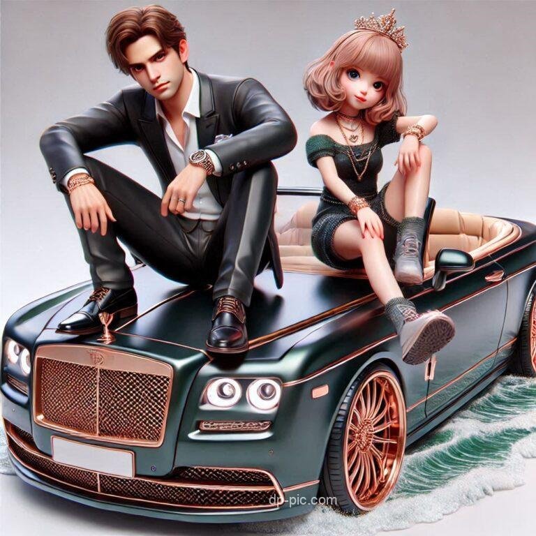 cute boy and girl sitting on their super car, love couple dp best for whatsapp