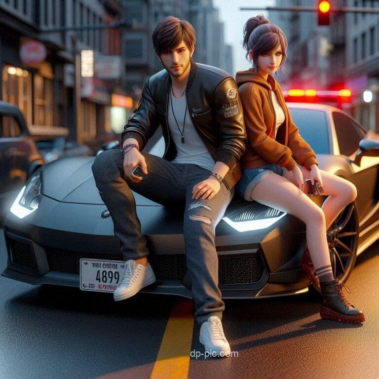 girl and boy sitting on ferrari car, couple love dp​