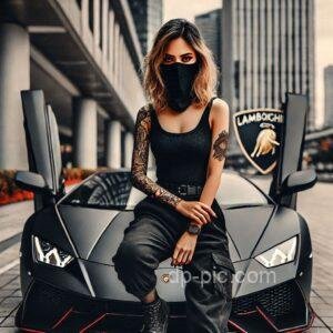 girl with her super car new attitude dp for whatsapp