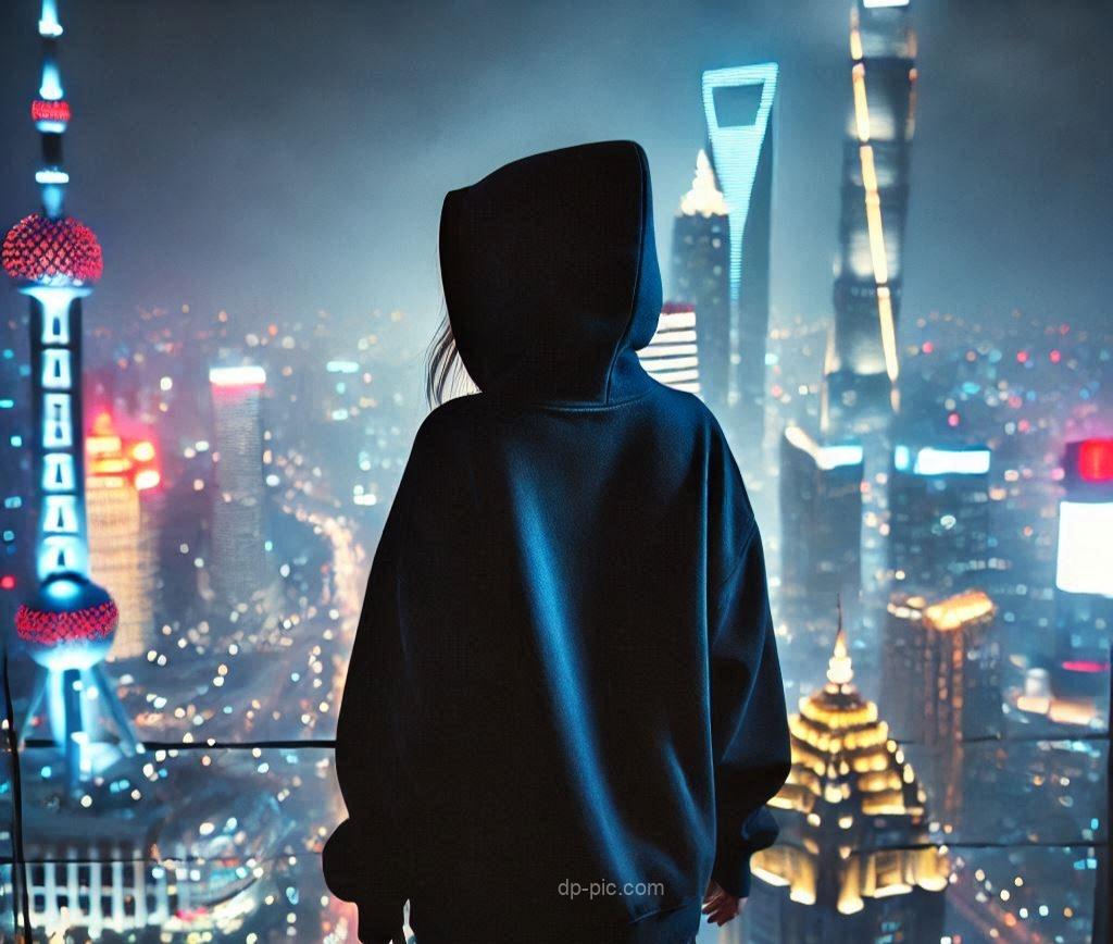 black hat hacker girl image hacker standing infront of city new dp for girl attitude