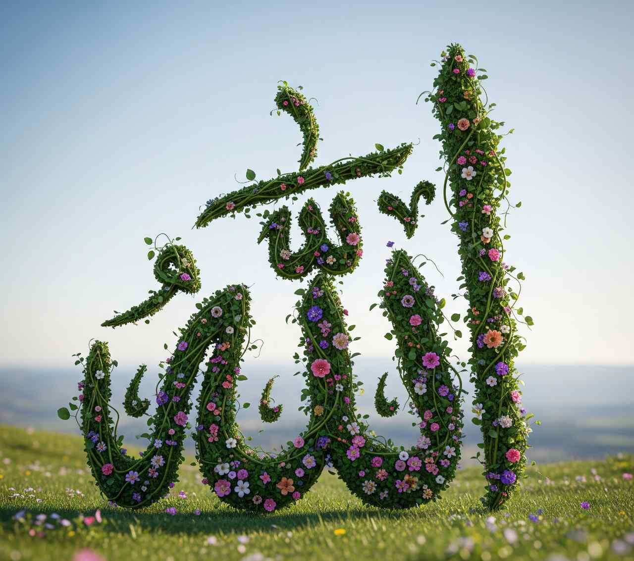 Allah Beautifull name written on grass and flower, best islamic new dp