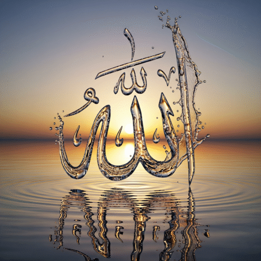 Allah almighty name written by water on sea by dp pic for social media platforms as dp and statuses