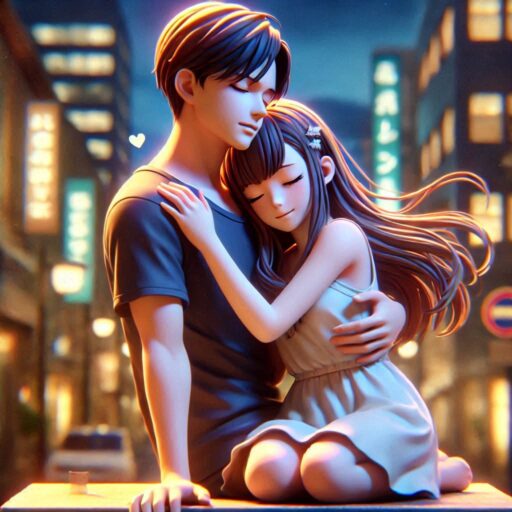 anime boy standing and huging girl ,best love dp,Best Love Toons DP