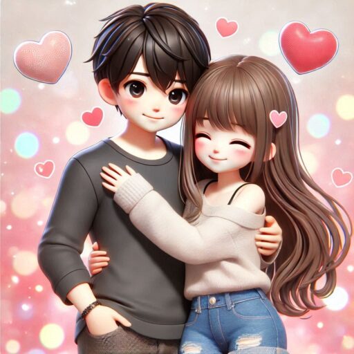 cute anime couple huge each other ,perfect cute couple dp